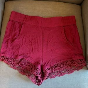Express Crochet Detail Red Shorts